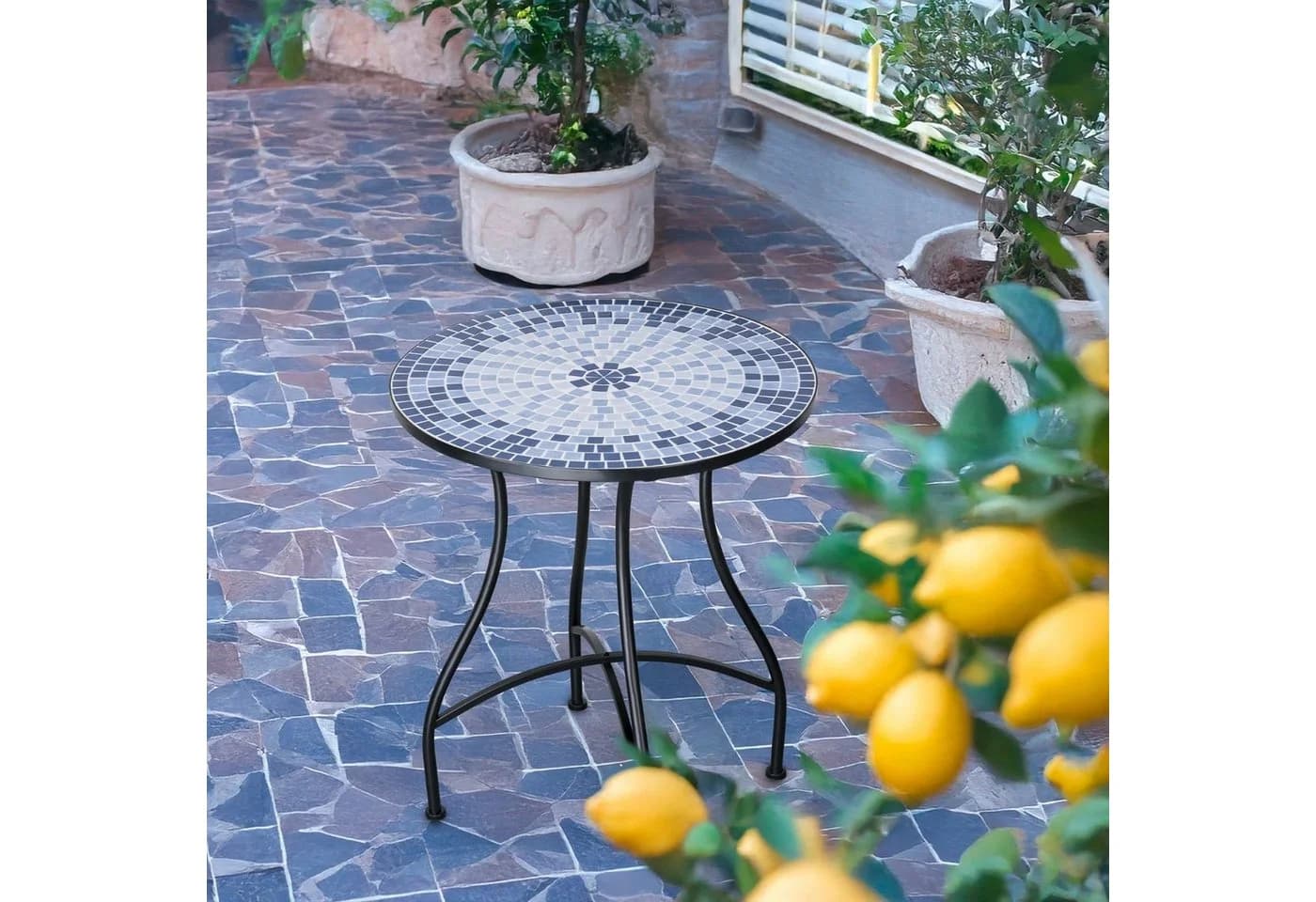 Mosaik-Meister Gartentisch Mosaik Metall 60 cm Blau Schwarz - Bild 4