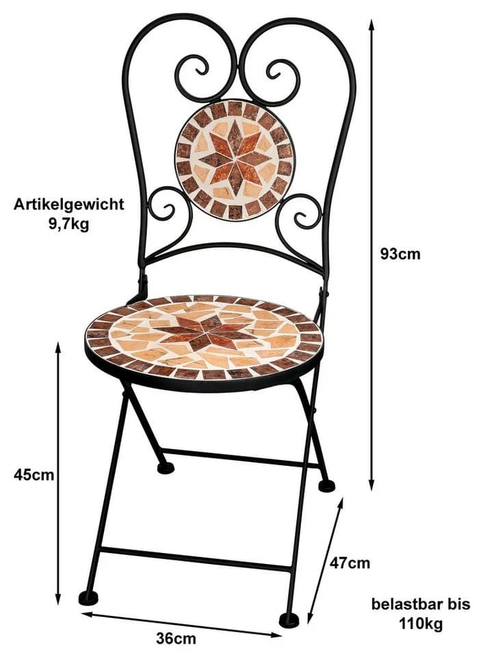 Kamelio Balkonset Mosaik 3-tlg. Schwarz Metall - Bild 4