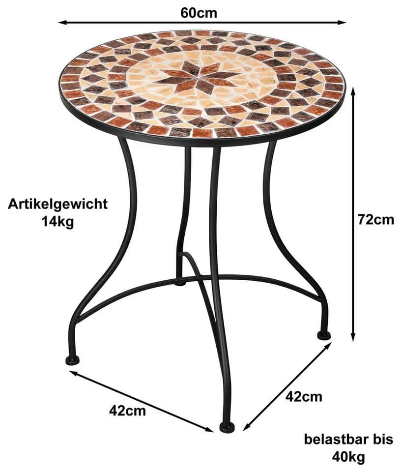 Kamelio Balkonset Mosaik 3-tlg. Schwarz Metall - Bild 5