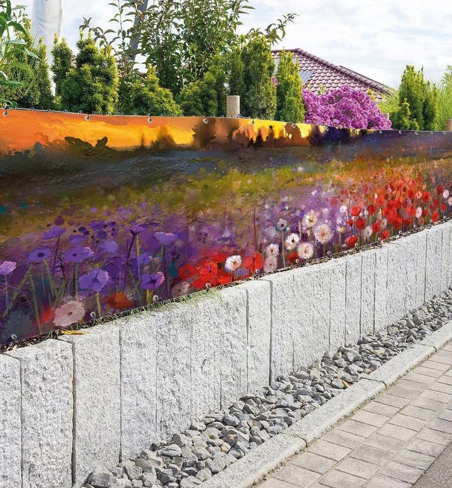 MyMaxxi Zaunbanner Sonnenaufgang Blumenfeld Sichtschutz Garten Zaun