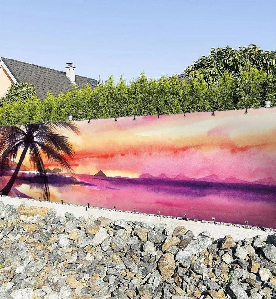 MyMaxxi Zaunbanner Sonnenuntergang Strand Sichtschutz Rosa Polyester - Bild 2