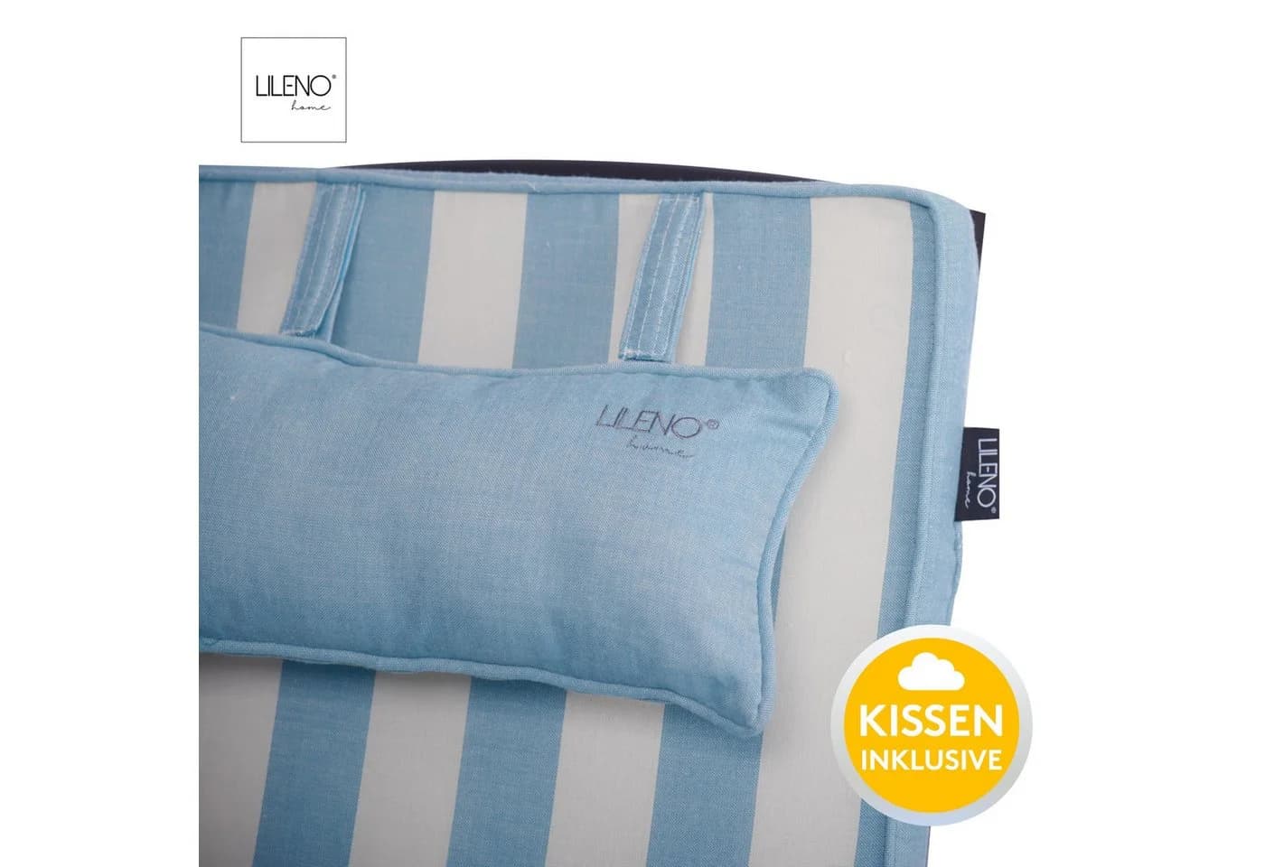 LILENO HOME Hochlehnerauflage mit Kopfkissen Aqua Blockstreifen - Bild 4