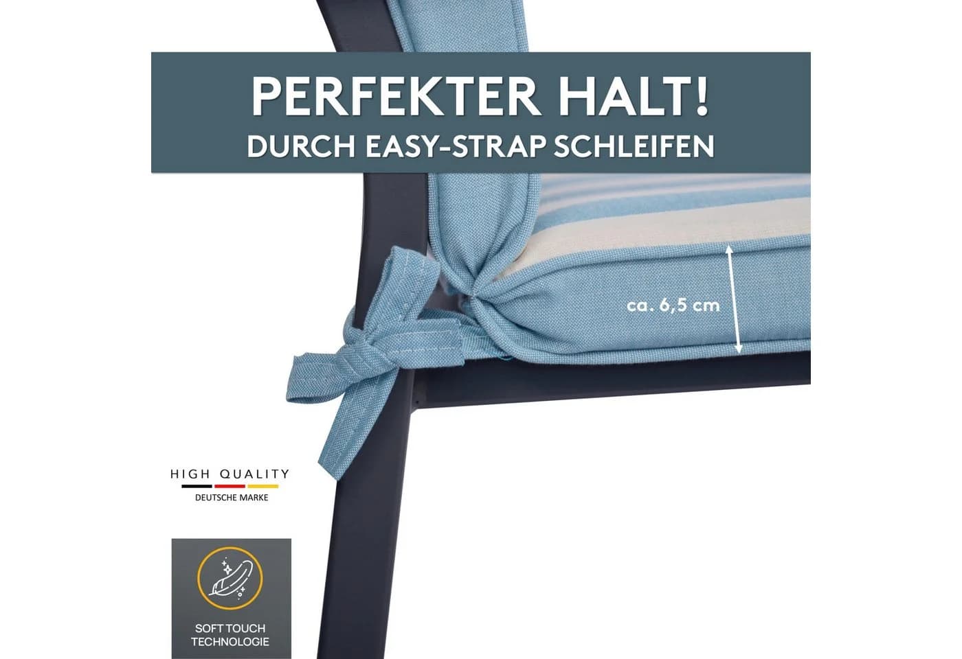 LILENO HOME Hochlehnerauflage mit Kopfkissen Aqua Blockstreifen - Bild 5