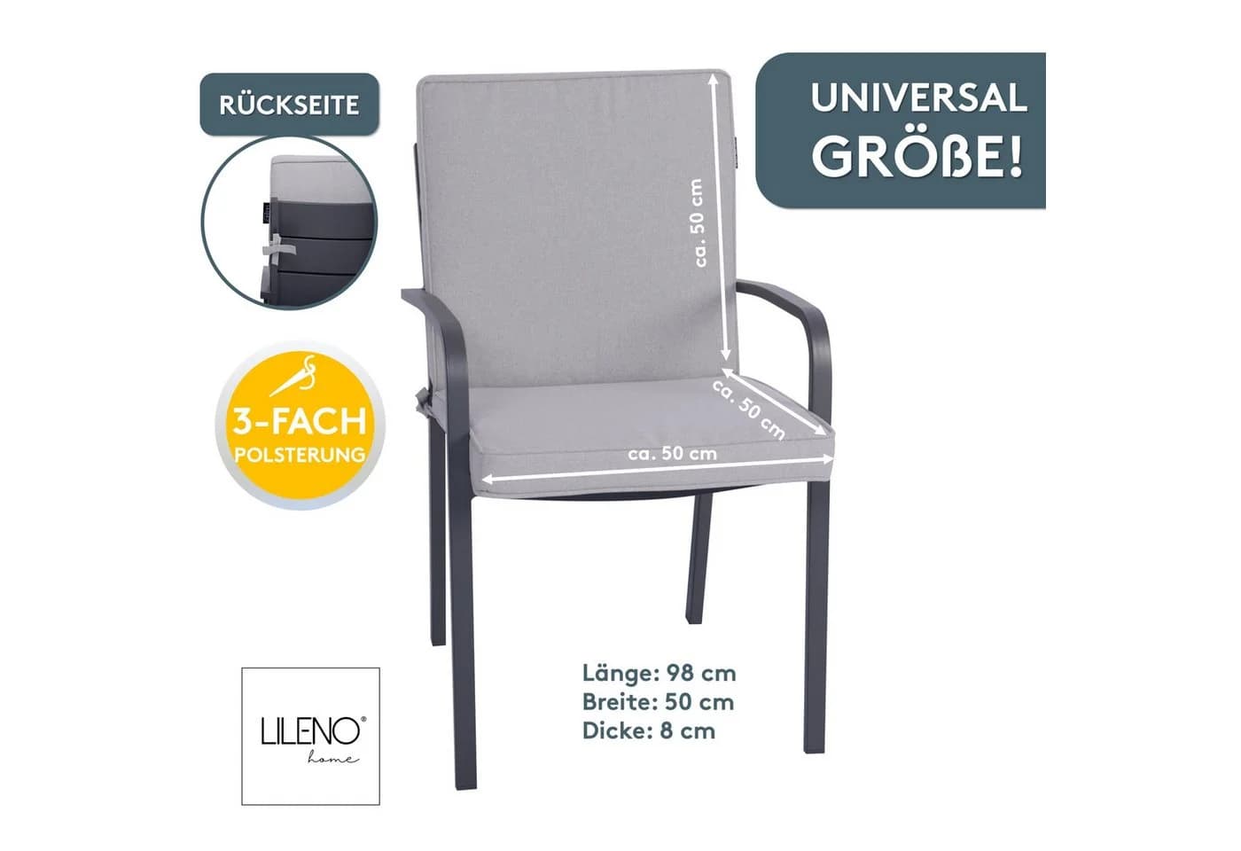 LILENO HOME Polsterauflage Niedriglehner Silber