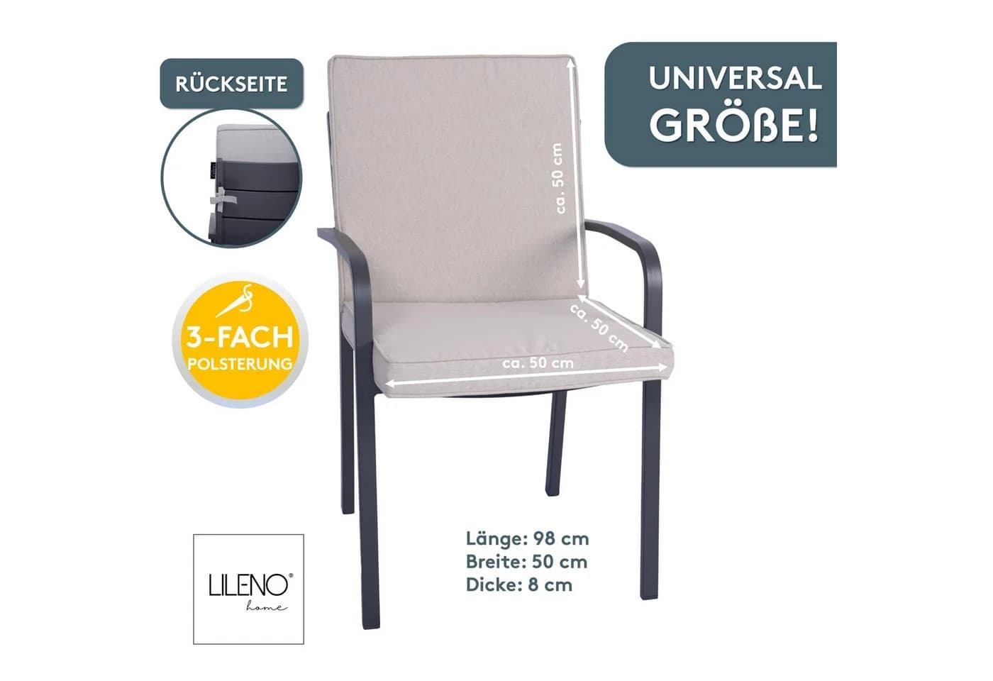 LILENO HOME Polsterauflage Niedriglehner Creme Sitzpolster waschbar