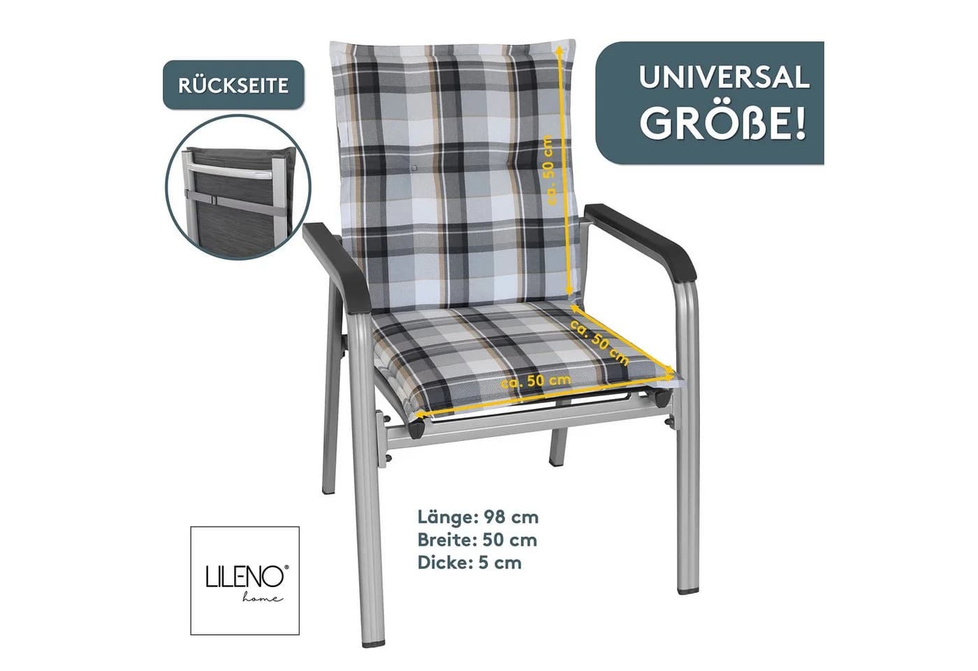 LILENO HOME Polsterauflage Niedriglehner Grau Karo