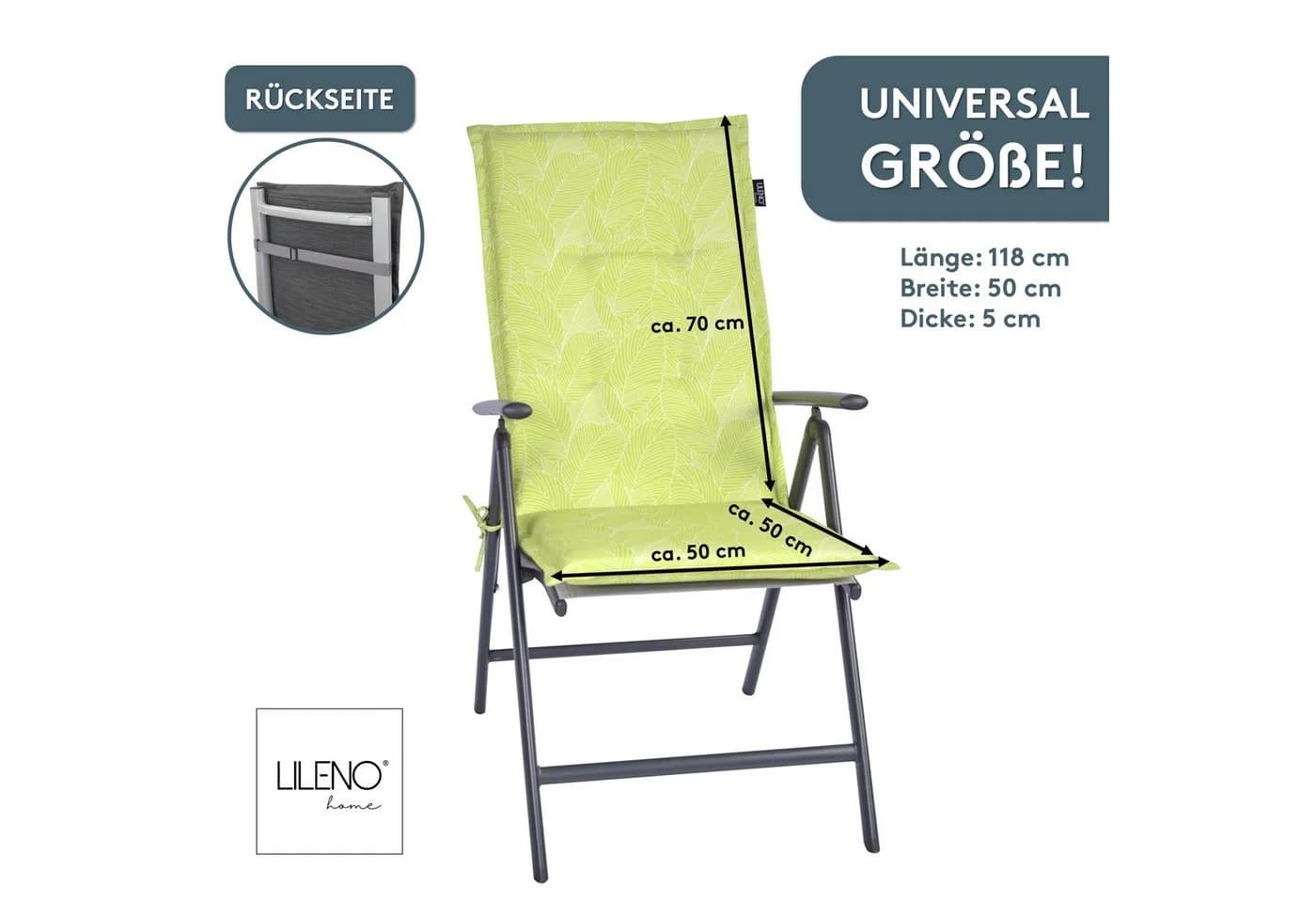 LILENO HOME Hochlehnerauflage Gartenstuhl mit Kopfkissen Grün