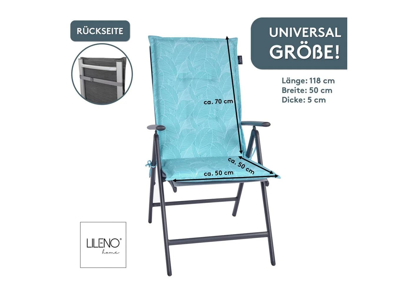 LILENO HOME Hochlehnerauflage Gartenstuhl Auflage Blätter Aqua