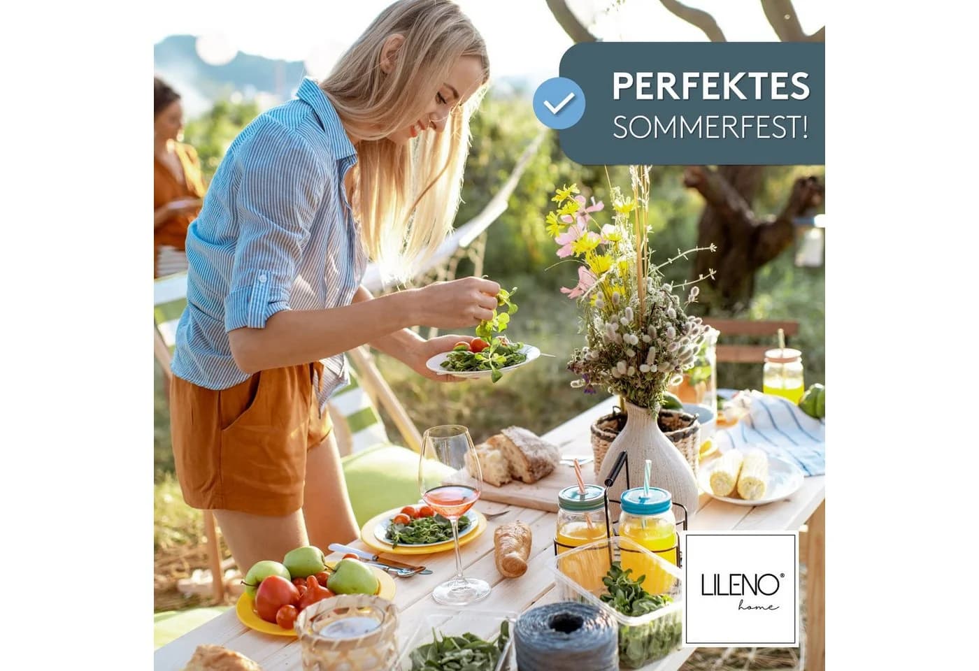 LILENO HOME Hochlehnerauflage Türkisgrün 2er Set mit Kopfkissen - Bild 3
