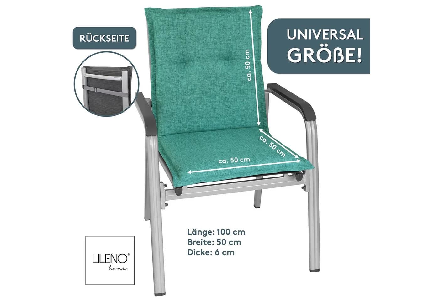 LILENO HOME Polsterauflage Niedriglehner 2er Set Türkisgrün Gartenstuhl Auflage