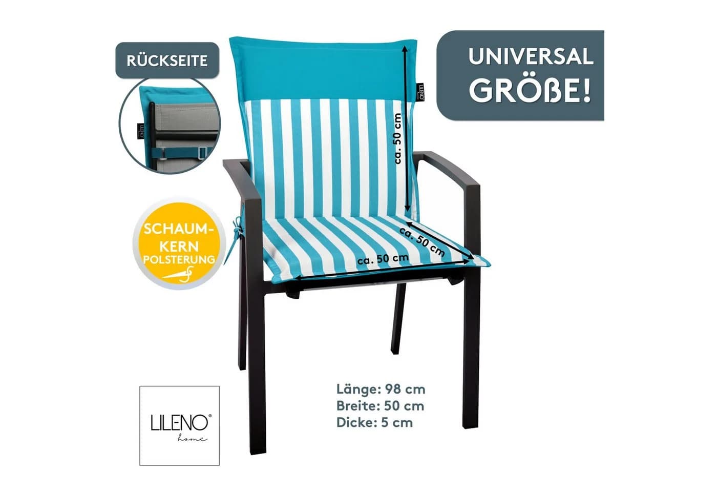LILENO HOME Polsterauflage Gartenstuhl Niedriglehner Streifen Aqua