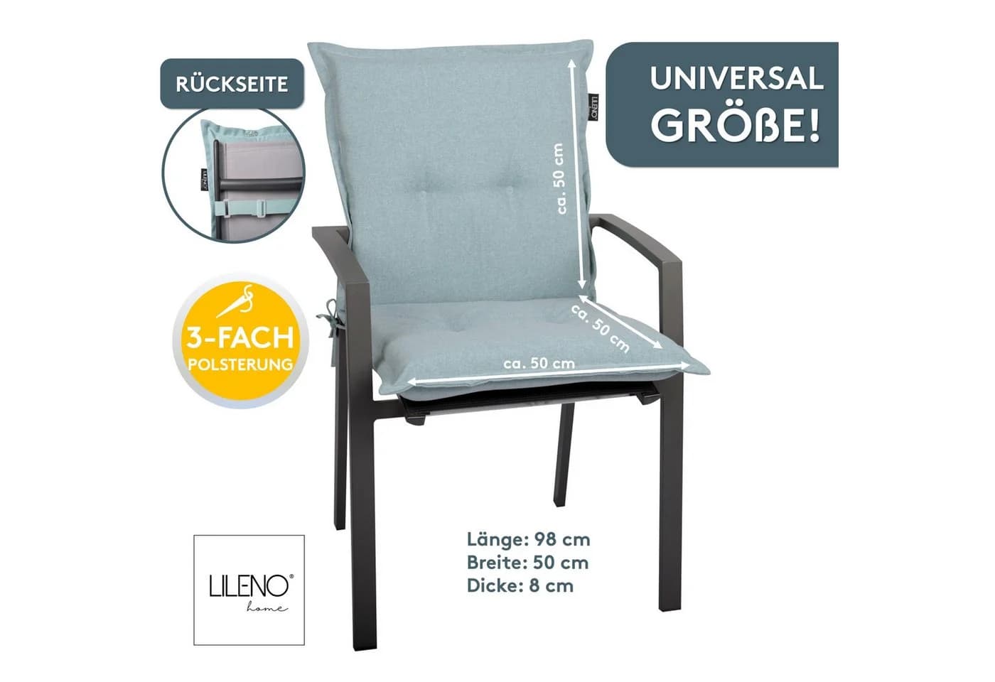 LILENO HOME Polsterauflage Gartenstuhl Niedriglehner Aqua