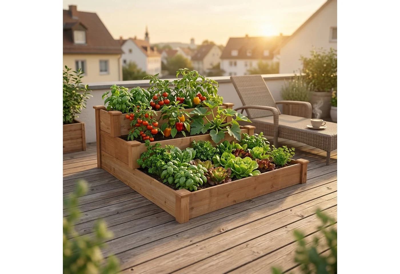 needs&wants® Hochbeet Stufenbeet groß braun aus Holz