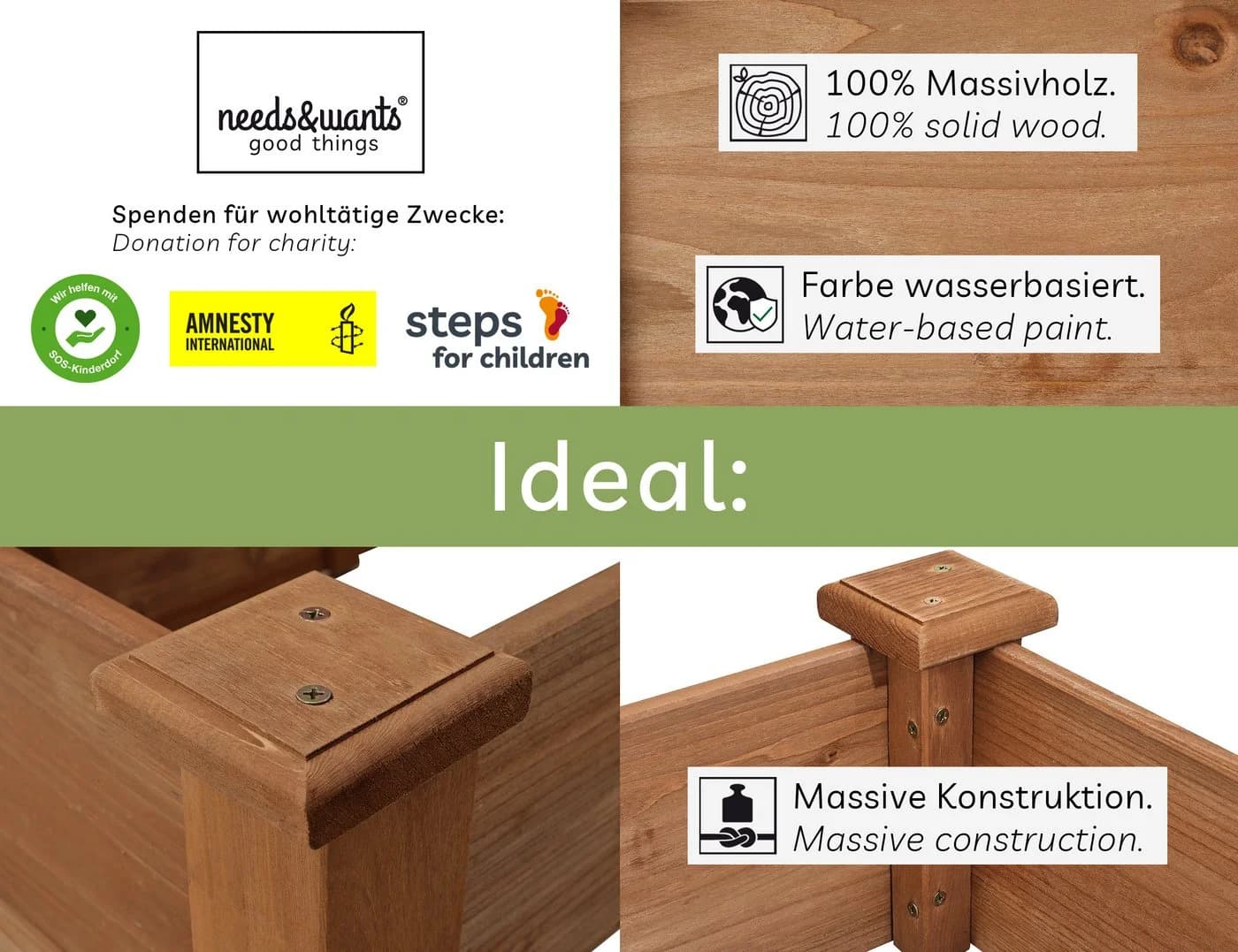 needs&wants® Hochbeet Stufenbeet groß braun aus Holz - Bild 3