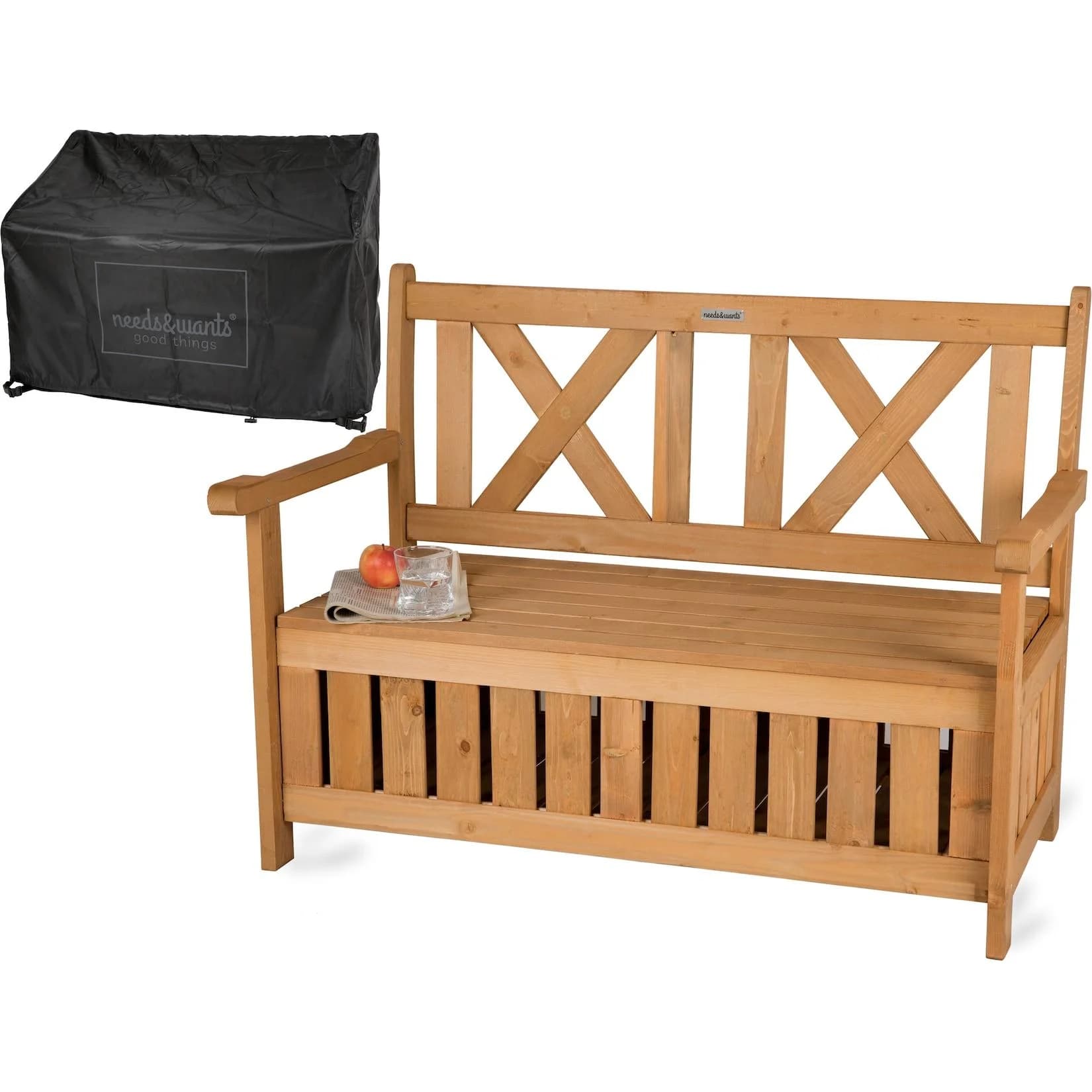 needs&wants® Gartenbank Holz mit Stauraum, braun, wetterfest