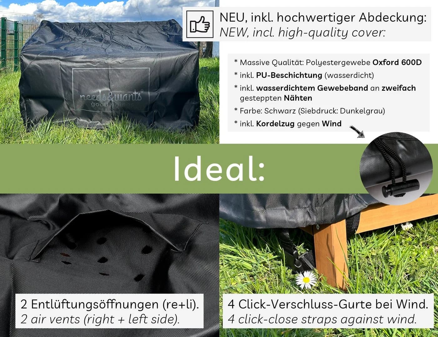 needs&wants® Gartenbank Holz mit Stauraum, braun, wetterfest - Bild 4
