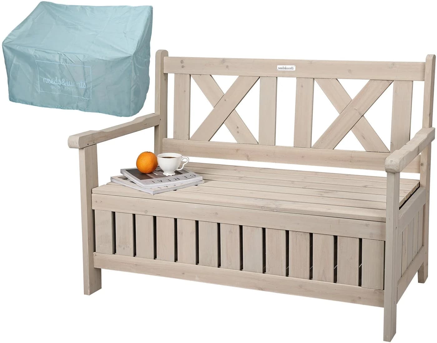 needs&wants® Gartenbank Holz wetterfest mit Stauraum, Truhenbank Holzbank Sitzbank Truhe braun - Bild 2