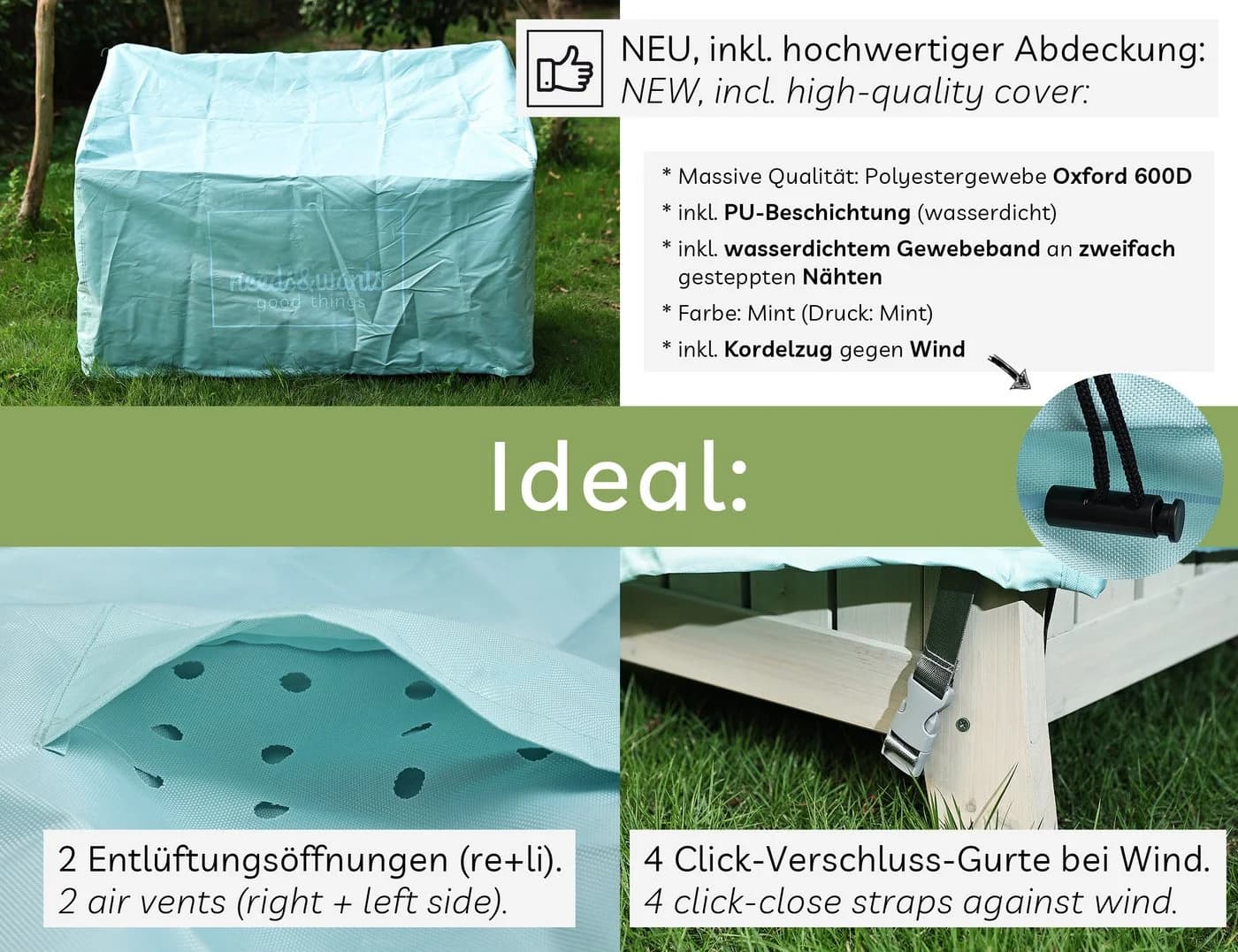 needs&wants® Gartenbank Holz wetterfest mit Stauraum, Truhenbank Holzbank Sitzbank Truhe braun - Bild 4