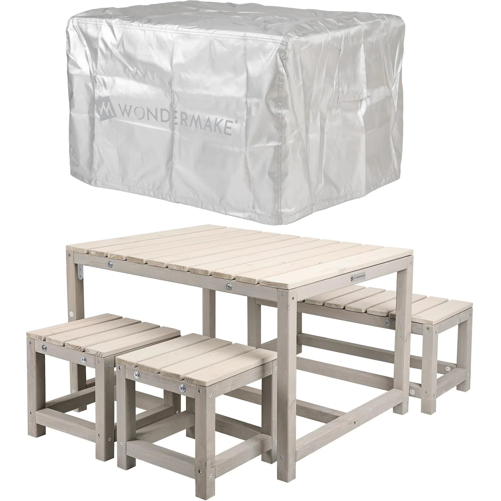 WONDERMAKE Kindersitzgruppe 4-tlg. Grau/Beige Holz Outdoor Indoor
