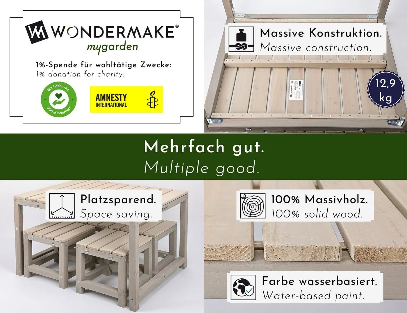 WONDERMAKE Kindersitzgruppe 4-tlg. Grau/Beige Holz Outdoor Indoor - Bild 2