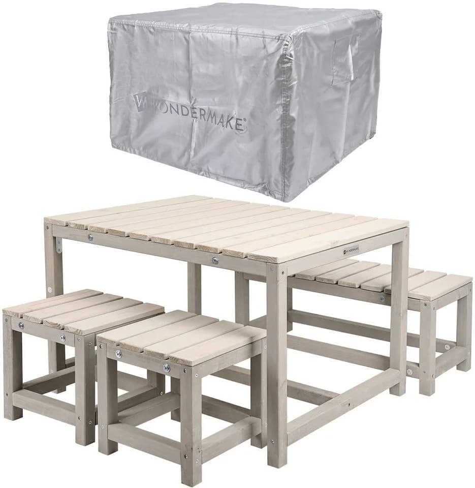 WONDERMAKE Kindersitzgruppe 4-tlg. Grau/Beige Holz Outdoor Indoor - Bild 3