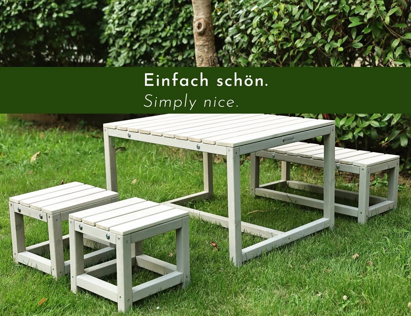 WONDERMAKE Kindersitzgruppe 4-tlg. Grau/Beige Holz Outdoor Indoor - Bild 5