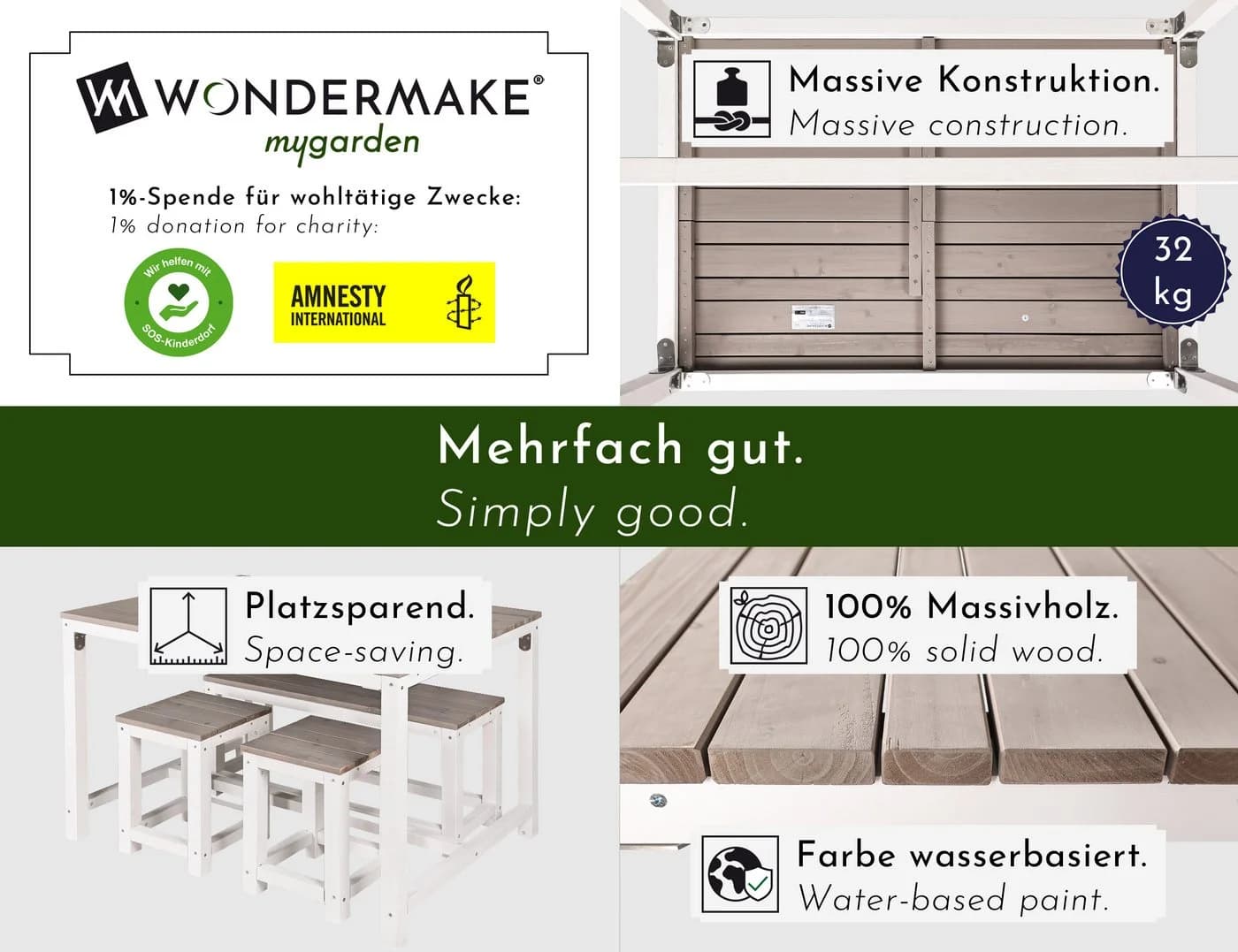 WONDERMAKE Sitzgruppe 4-tlg. Weiß/Grau Holz mit Abdeckung - Bild 4