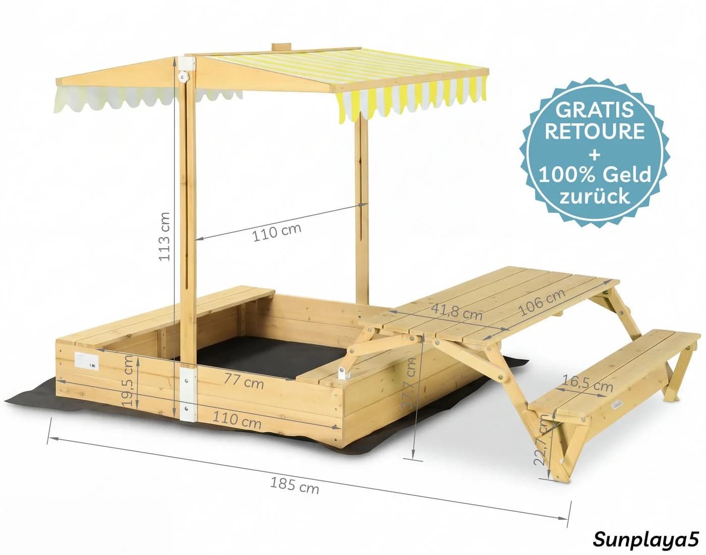 needs&wants® Sandkasten mit Picknicktisch und UV-Schutz - Bild 4