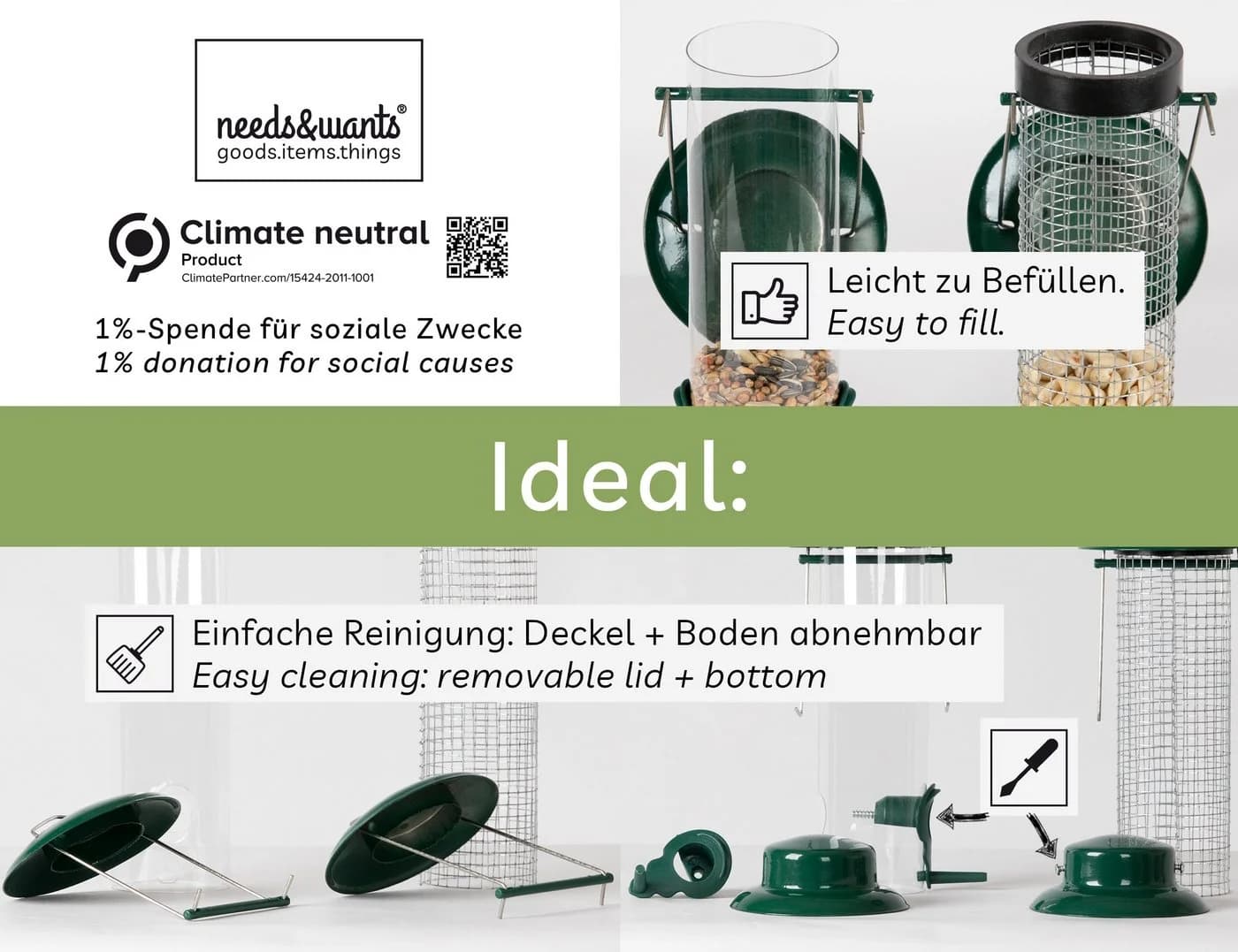 needs&wants 2er Set Vogelfutterspender Edelstahl Kunststoff - Bild 3