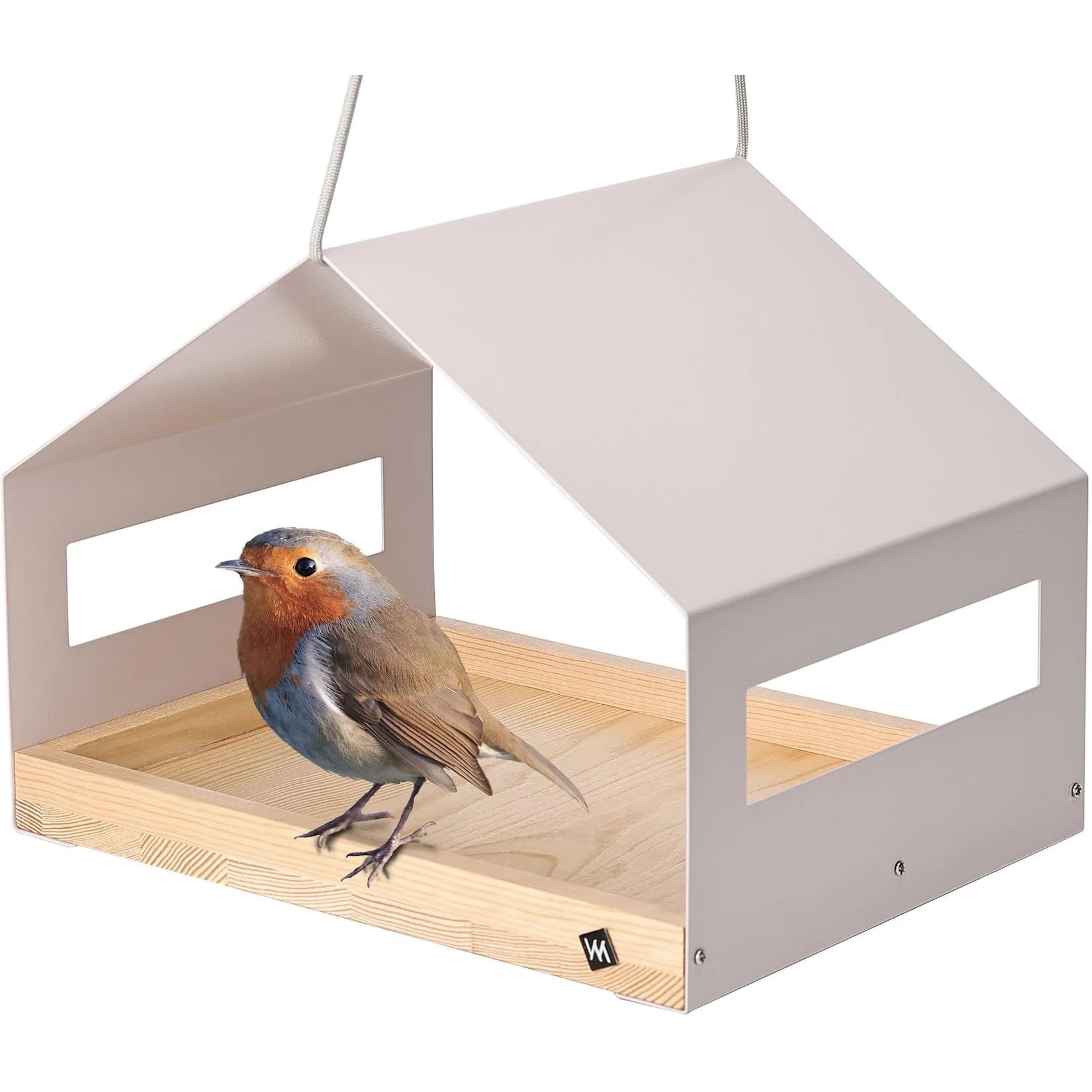 WONDERMAKE Vogelhaus XL Metall und Holz Grau-Beige Wetterfest