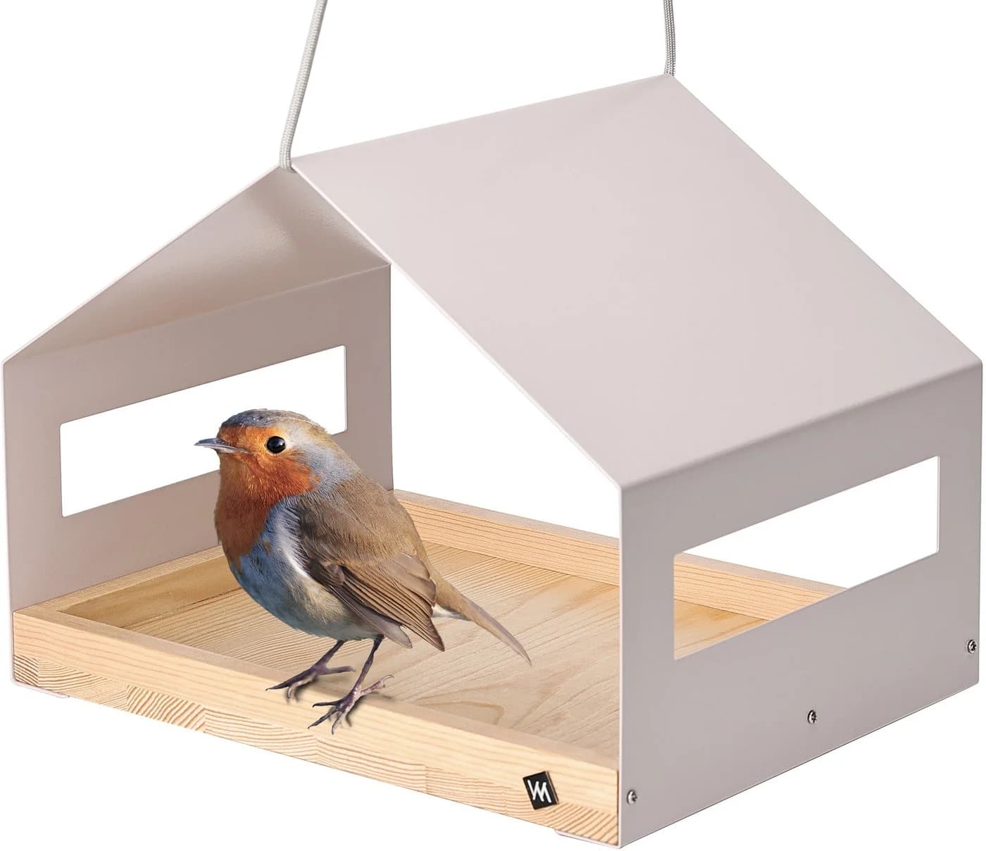 WONDERMAKE Vogelhaus XL Metall und Holz Grau-Beige Wetterfest - Bild 3