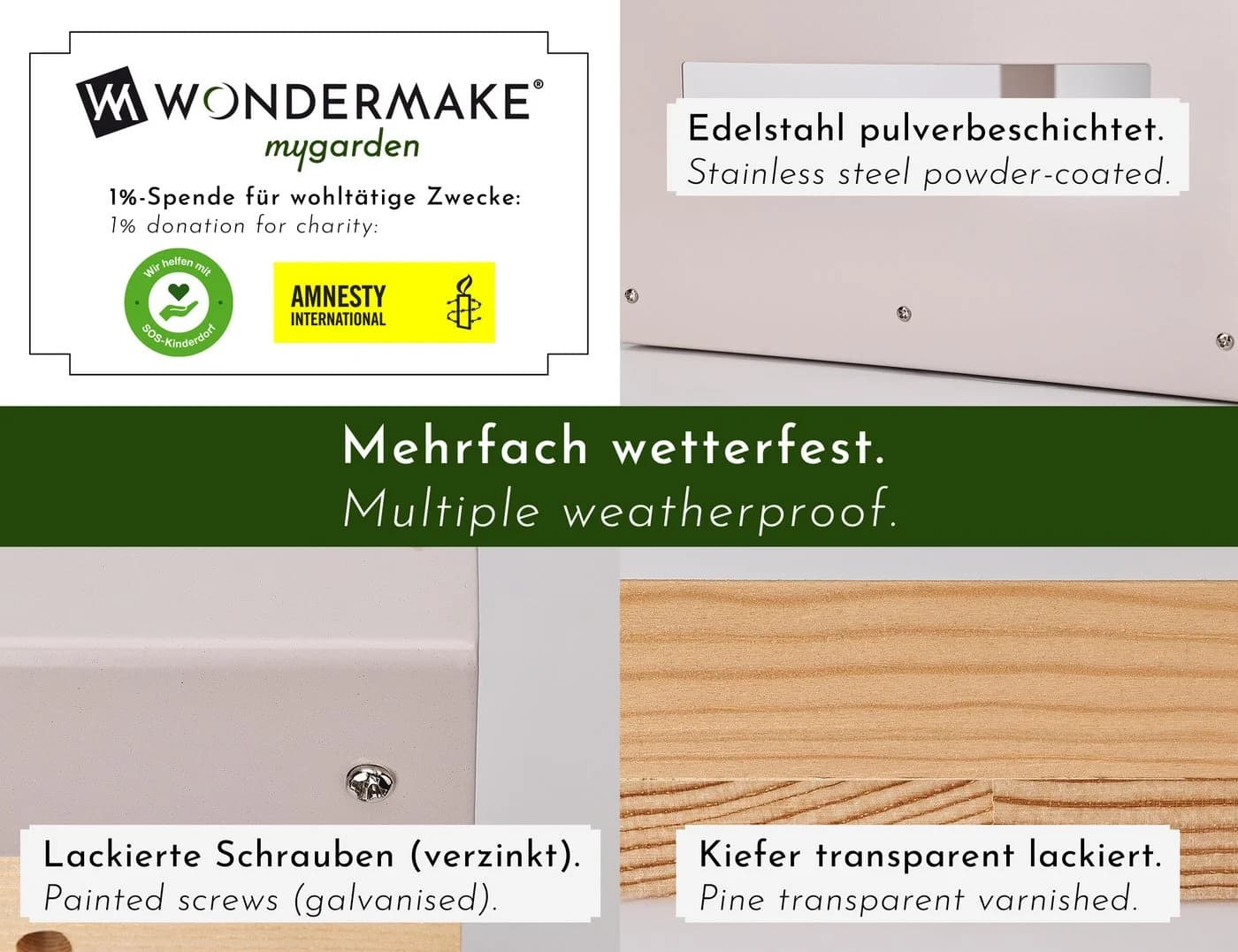 WONDERMAKE Vogelhaus XL Metall und Holz Grau-Beige Wetterfest - Bild 4