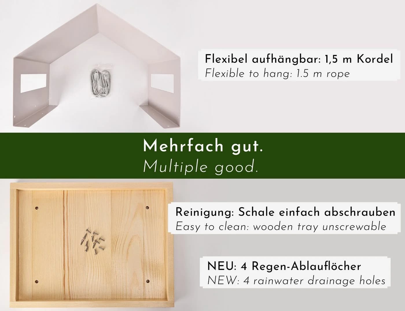 WONDERMAKE Vogelhaus XL Metall und Holz Grau-Beige Wetterfest - Bild 5