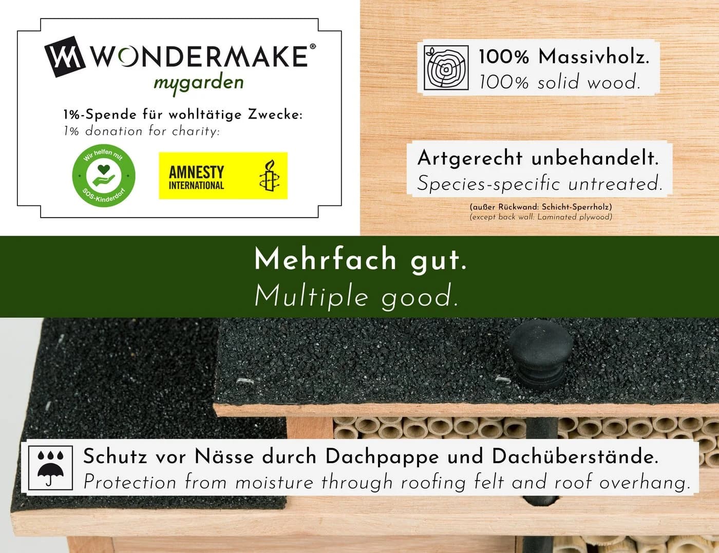 WONDERMAKE Insektenhotel Holz Bienenhotel Nisthilfe groß wetterfest - Bild 4