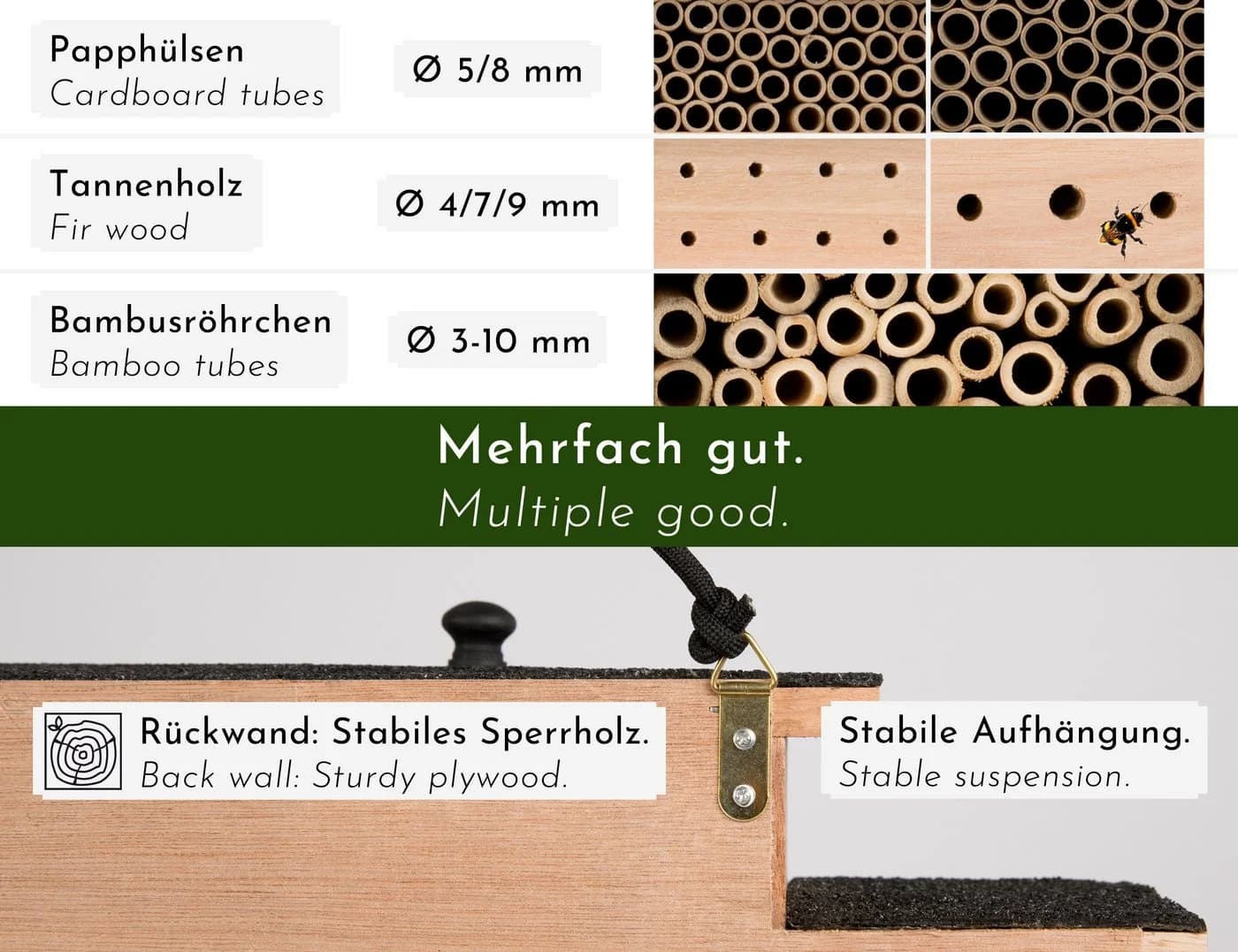 WONDERMAKE Insektenhotel Holz Bienenhotel Nisthilfe groß wetterfest - Bild 5