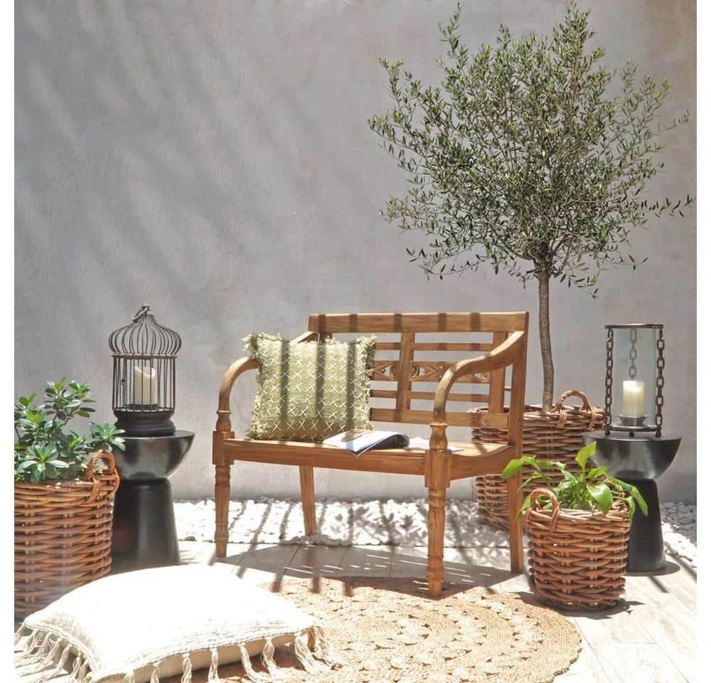 Lomadox Gartenbank GAZA-120 Mahagoni Massiv 2-Sitzer Natur-Antik
