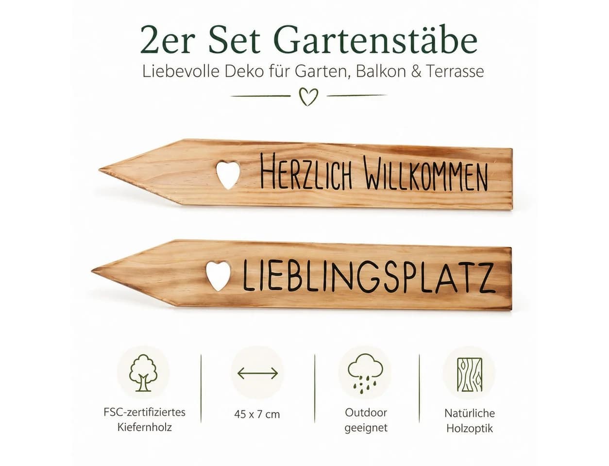 BOLTZE Rankhilfe Pflanzstab 2er-Set Kiefernholz Natur - Bild 2
