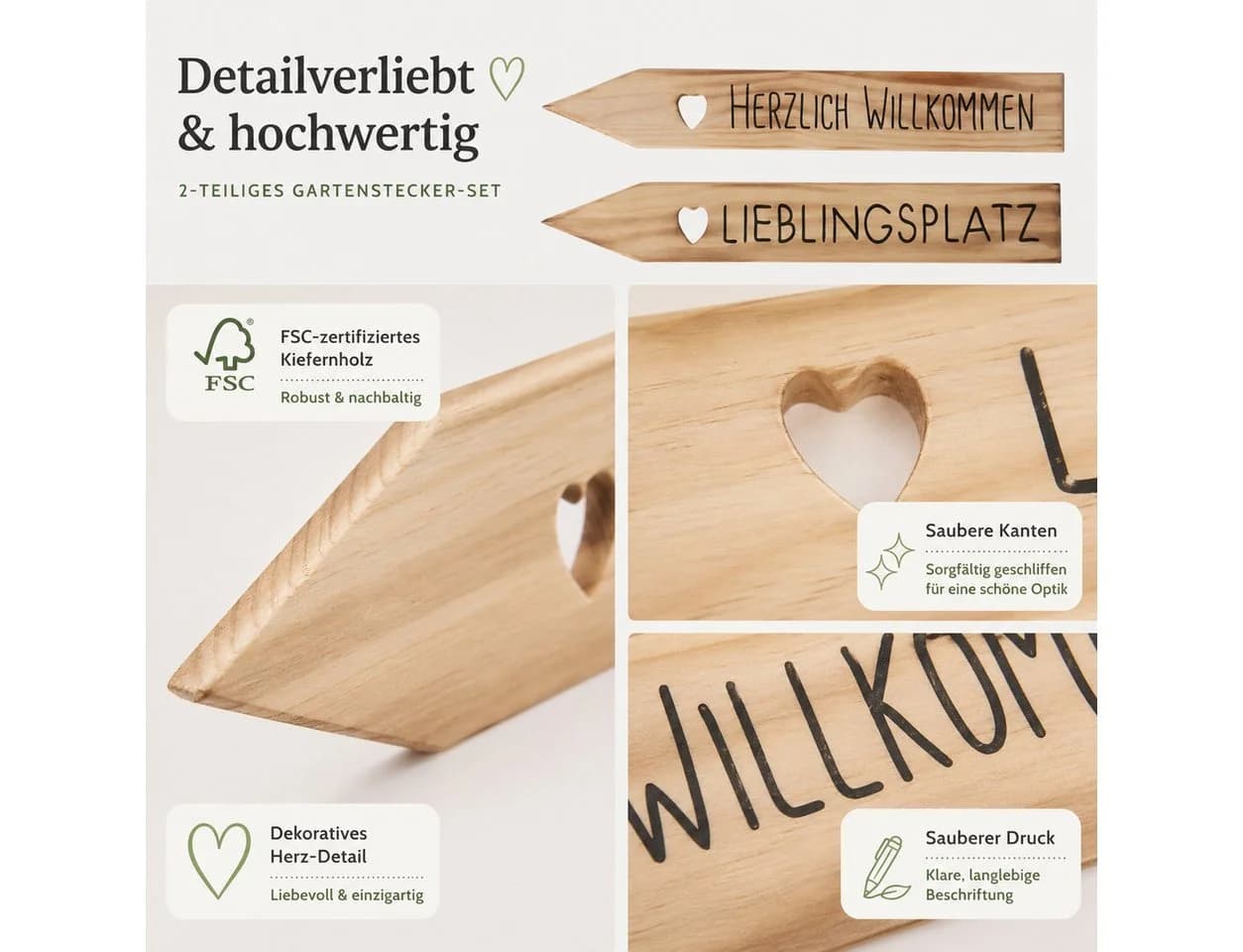 BOLTZE Rankhilfe Pflanzstab 2er-Set Kiefernholz Natur - Bild 3
