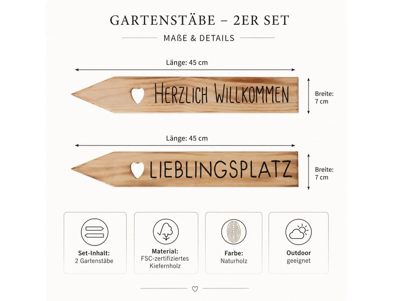 BOLTZE Rankhilfe Pflanzstab 2er-Set Kiefernholz Natur - Bild 5