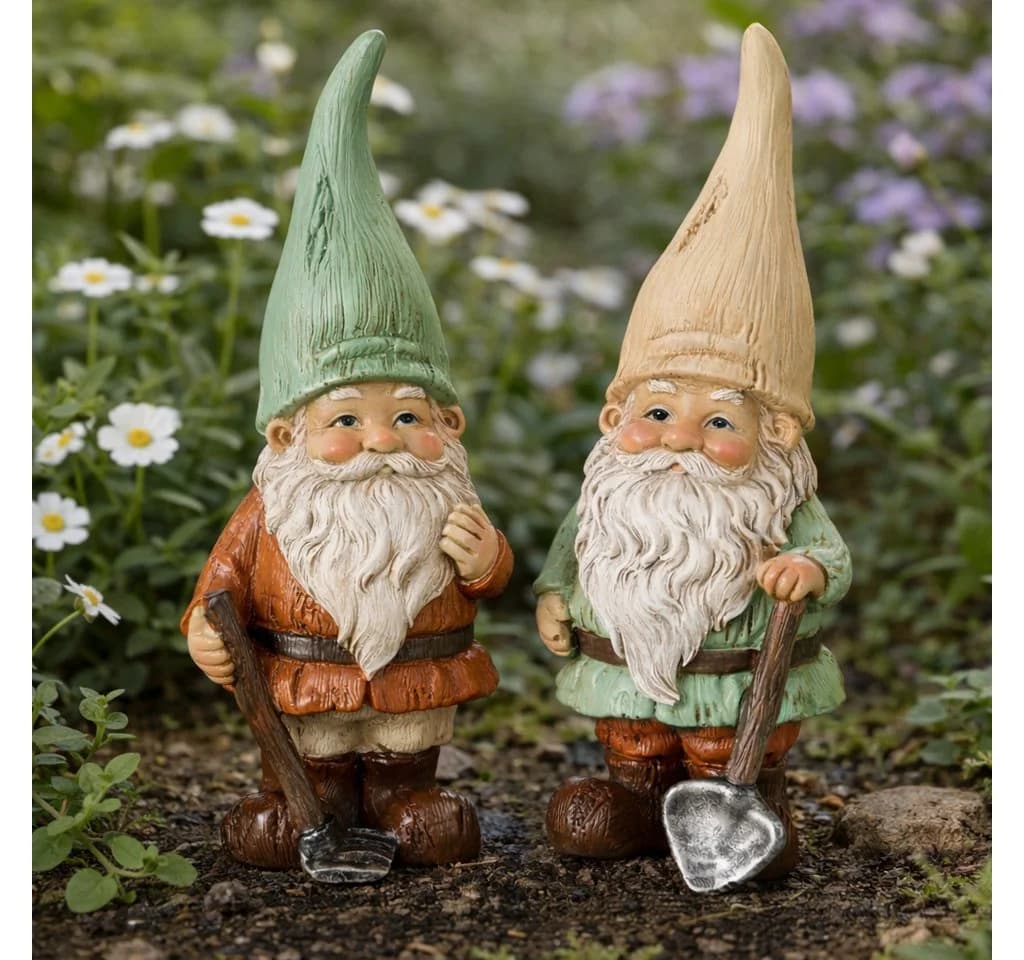 BOLTZE Gartenzwerge 2er Set handbemalt Kunstharz