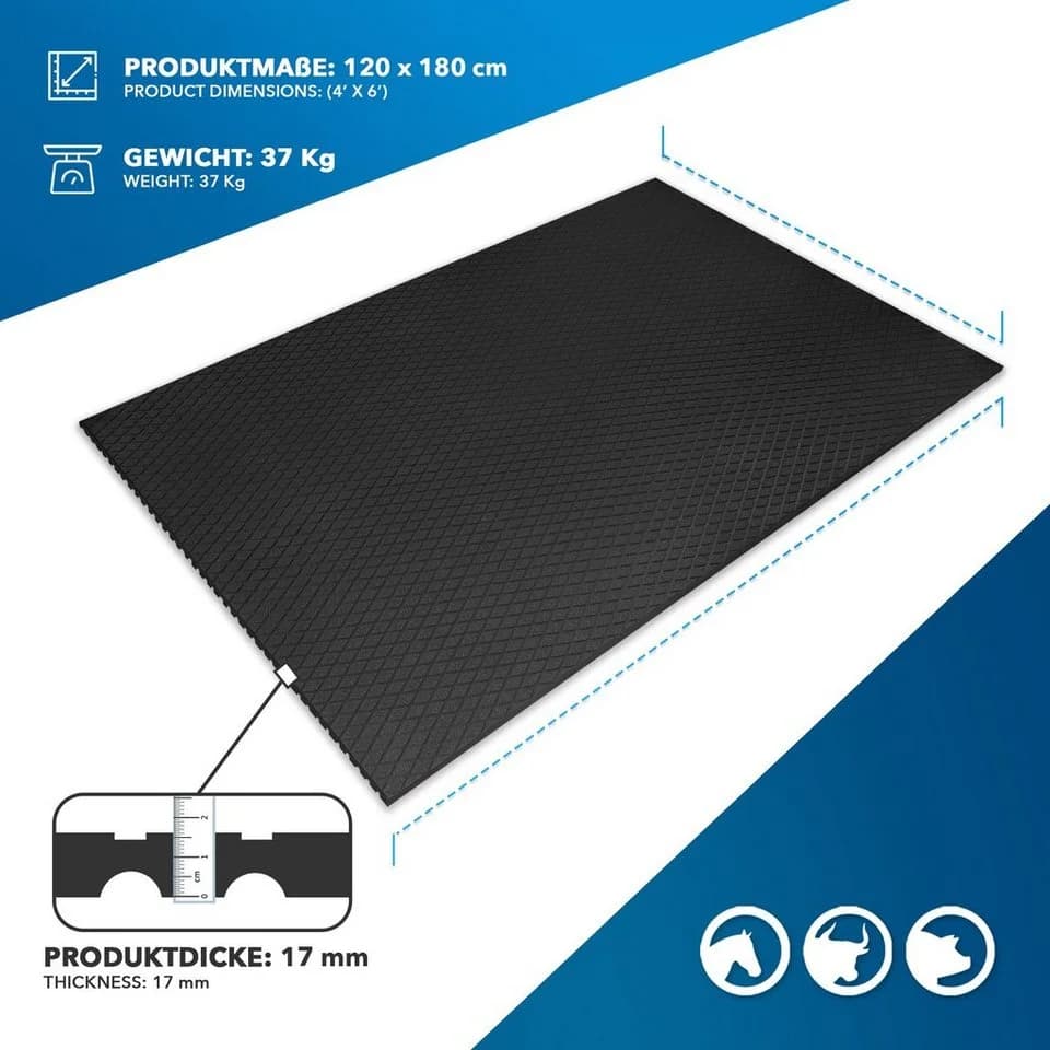 Karat Gummimatte Stallmatte Diamond Top Schwarz mit Drainagegrillen - Bild 3