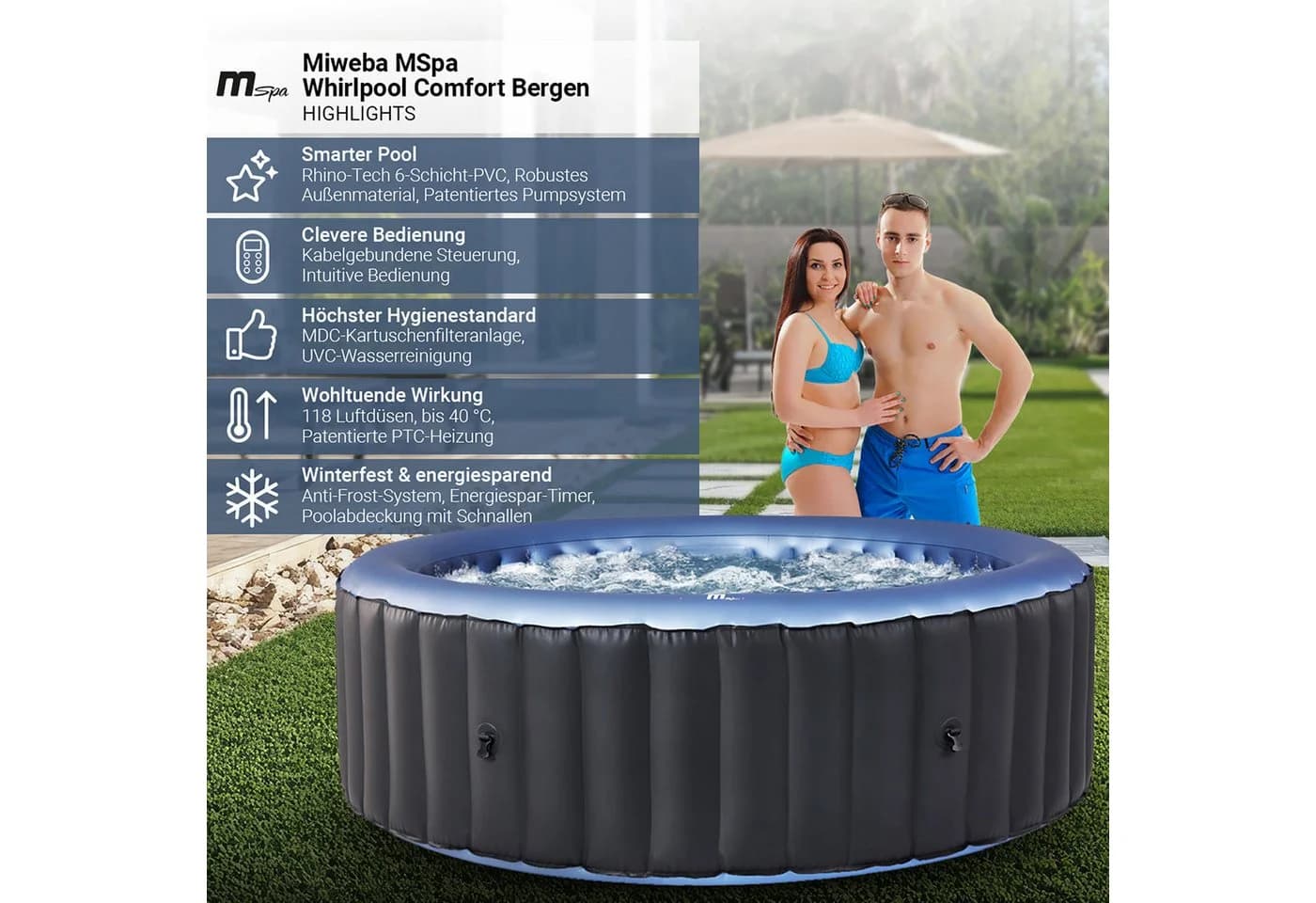 mSpa Bergen Whirlpool Outdoor aufblasbar 4 Personen PVC