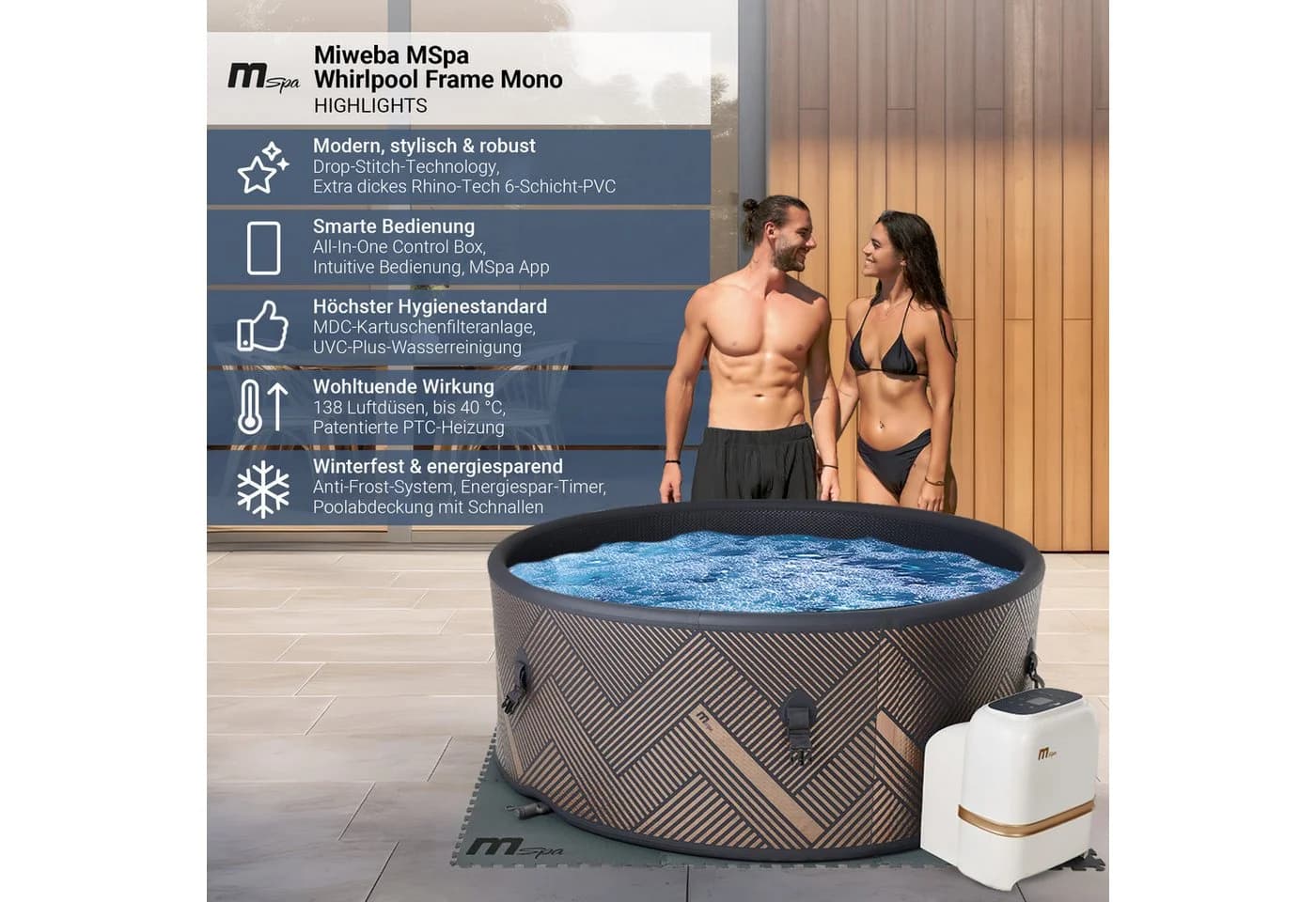 mSpa Whirlpool Outdoor Frame Mono 6 Personen mit Heizung und UVC