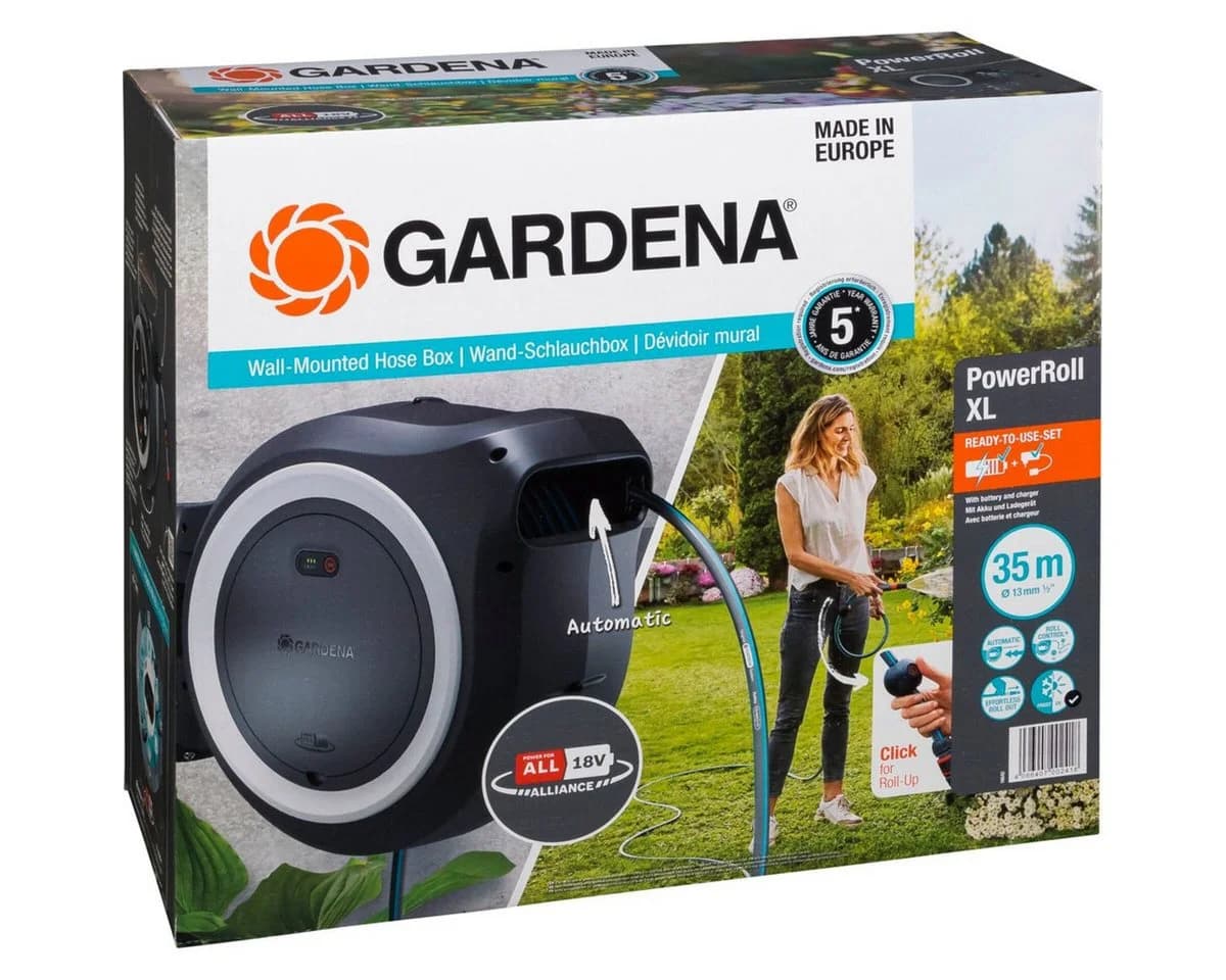GARDENA Akku-Wand-Schlauchbox PowerRoll XL 18V Set 35m