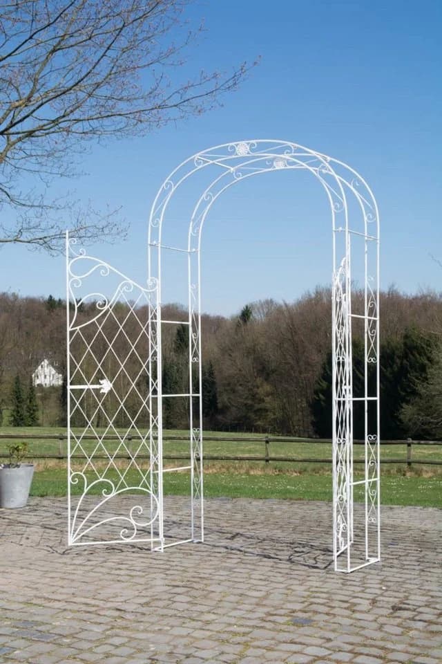 TPFGarden Rosenbogen Melia mit Tor Weiß Eisen