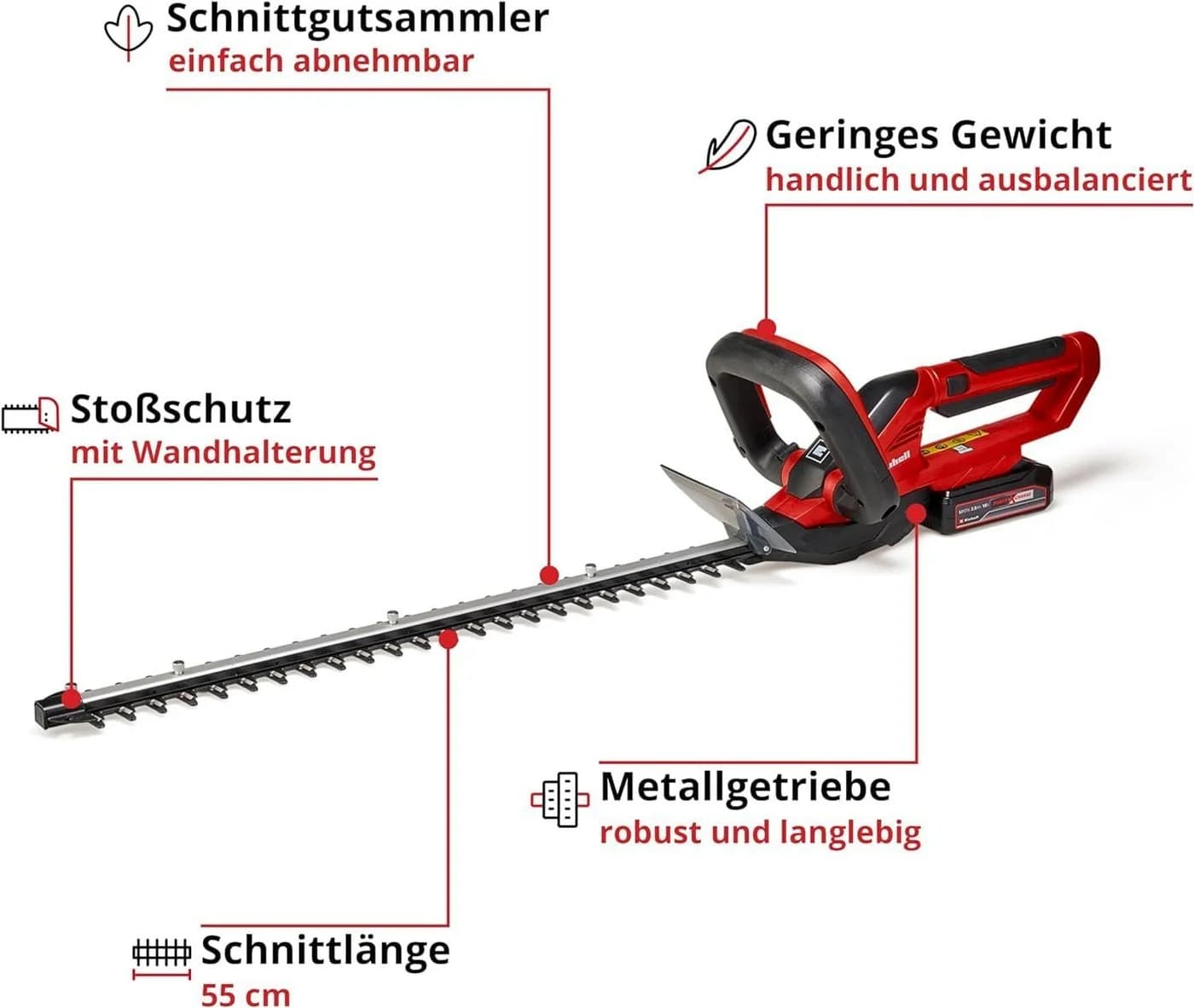 Einhell Akku-Heckenschere GC-CH 1855/1 Li 18V 55cm mit 2,5Ah Akku - Bild 3