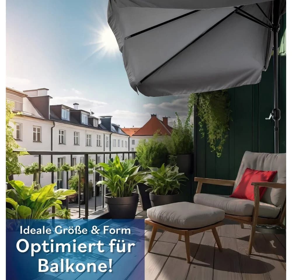 EASYmaxx Sonnenschirm rechteckig Grau mit Handkurbel