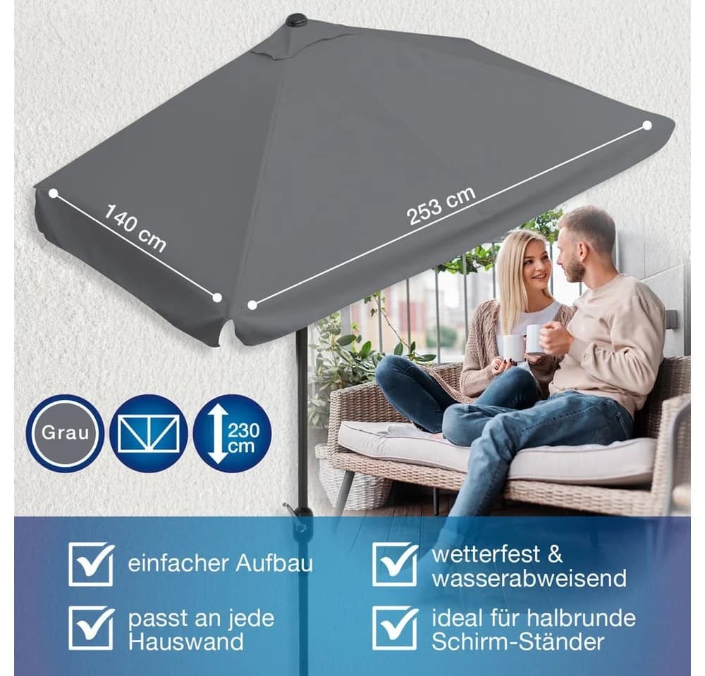 EASYmaxx Sonnenschirm rechteckig Grau mit Handkurbel - Bild 3