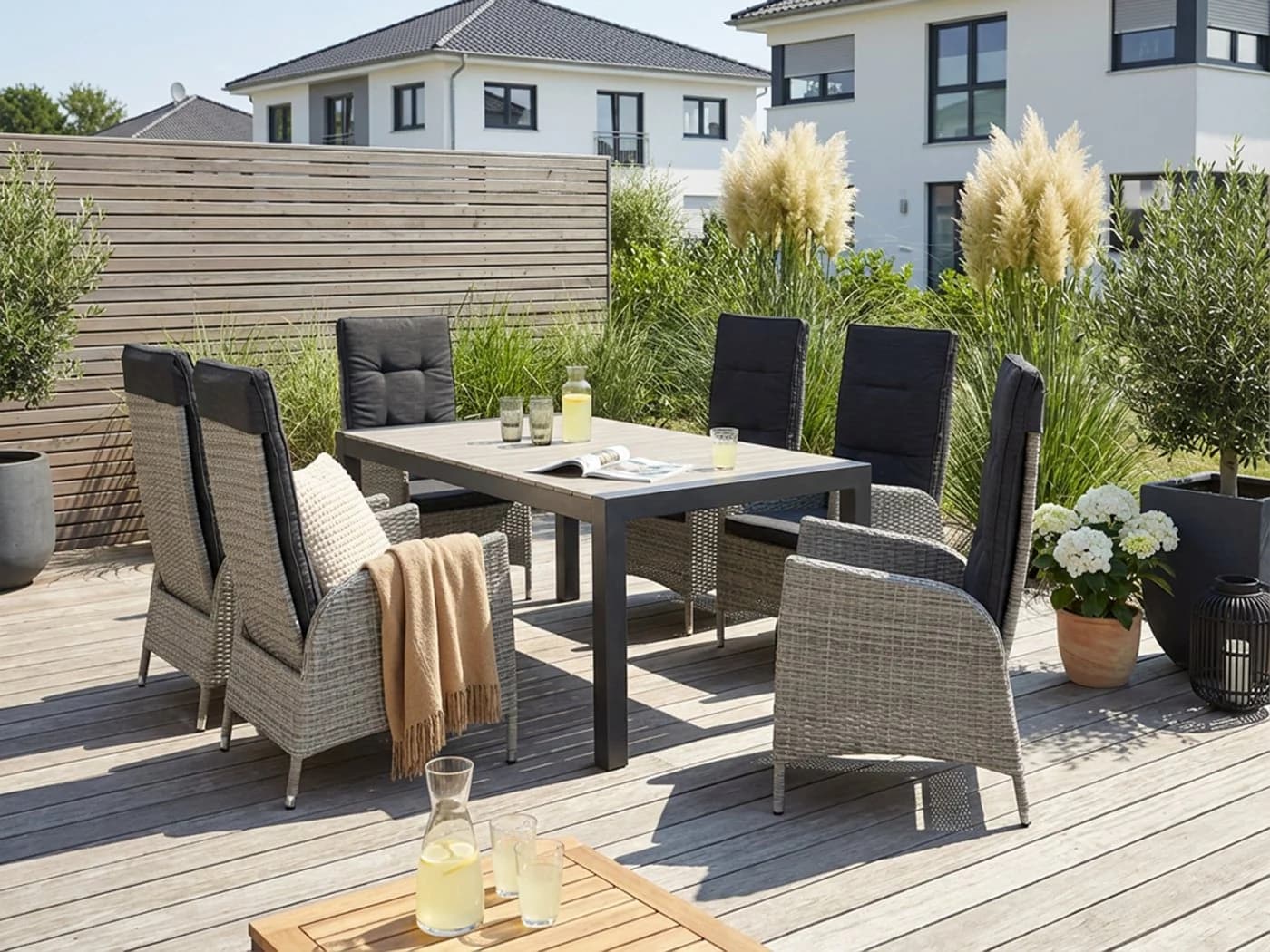 KONIFERA Garten-Essgruppe Alva 7-tlg. Schwarz/Natur Aluminium Polyrattan - Bild 2
