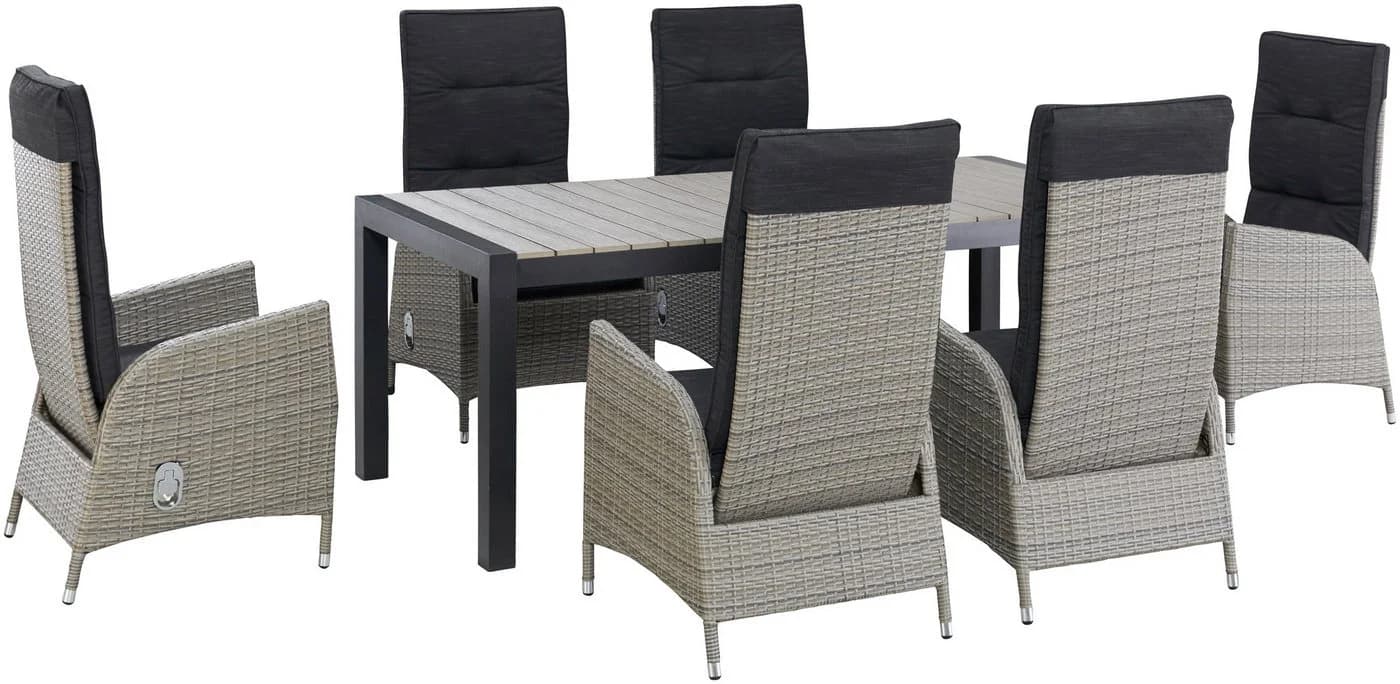 KONIFERA Garten-Essgruppe Alva 7-tlg. Schwarz/Natur Aluminium Polyrattan - Bild 3